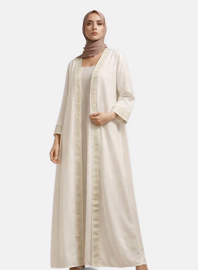 Women’s Open Front Abaya with Embroidered Details - Image 2
